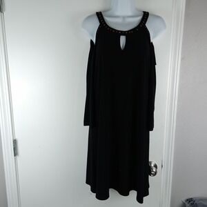 PerSeption Concept Dress Womens Large Black Cold Shoulder Studded Keyhole Swing